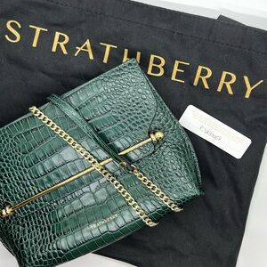 Strathberry Green Croc-Embossed Chain Bag